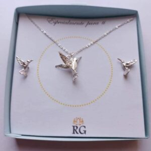 Aretes y Collar de Colibrí en Plata .925