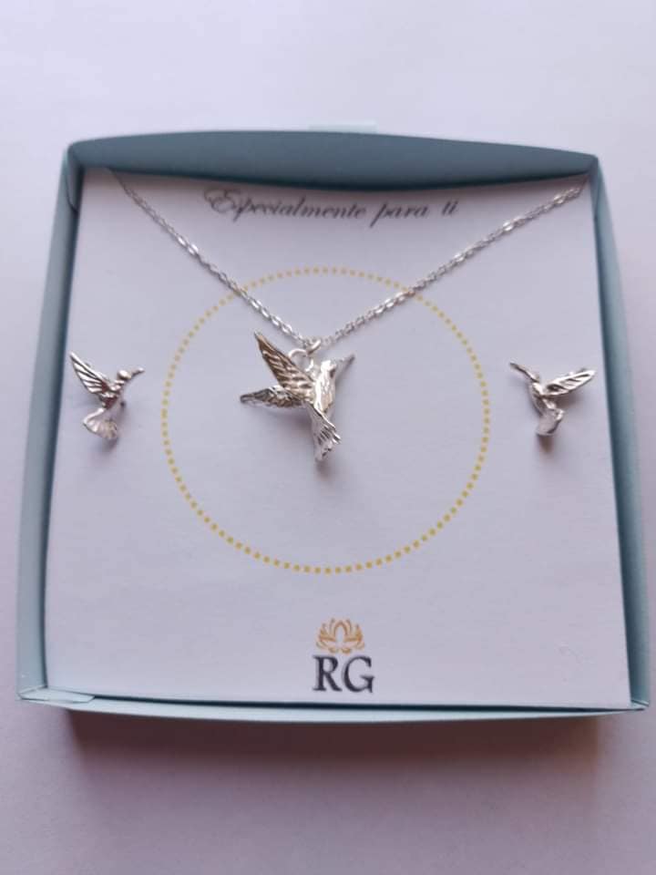 Aretes y Collar de Colibrí en Plata .925
