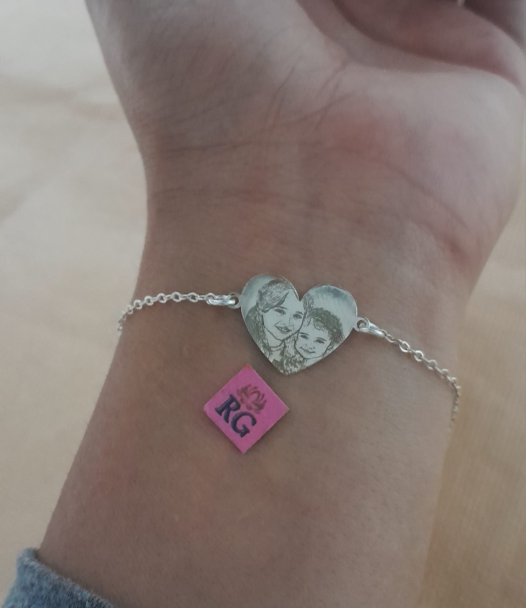 Pulsera de Corazón Fotograbado en Plata .950