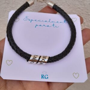 Pulsera Piel con Aro Espiral Personalizado en Plata .950
