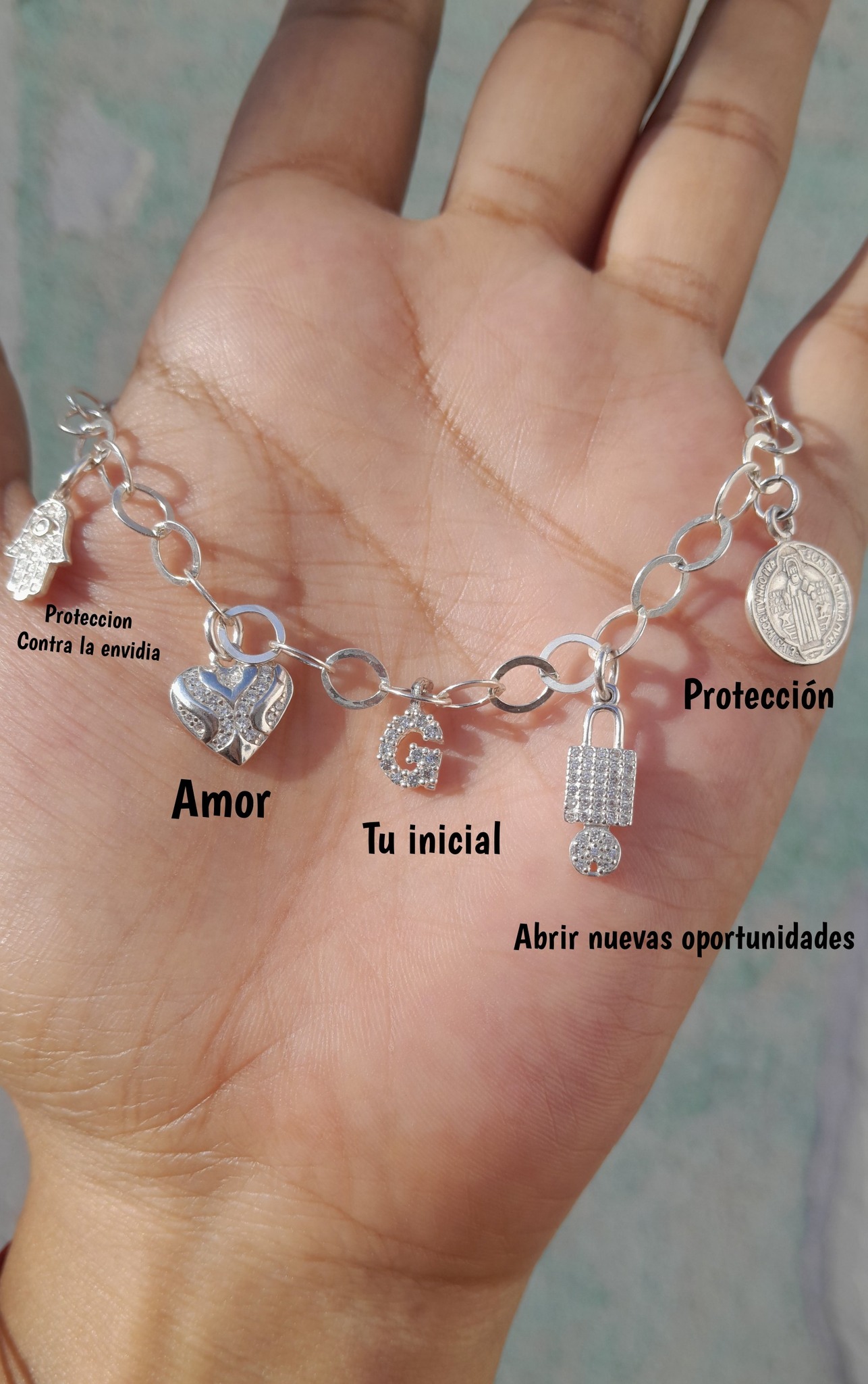 Pulsera o Collar Dijes de los Buenos Deseos 2026 en Plata .925