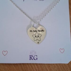 Collar de Corazón Bebé  Estrella  en Plata .950