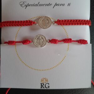 Pulsera de Hilo 7 Nudos o Tejida con Dije San Benito en Plata .950