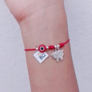 Pulsera de Hilo Rojo con Dije de Borreguito en Plata .925 y Ojo Turco