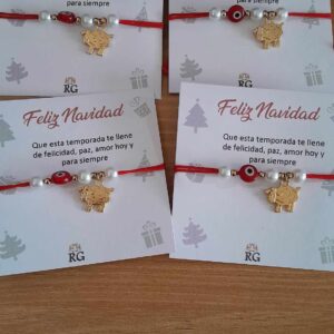 Pulsera de Hilo Rojo con Dije de Borreguito en Chapa de Oro y Ojo Turco