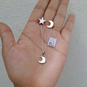 Aretes de Luna y Estrella con Collar en Plata .925