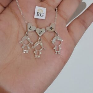 Collar de Niños y Corazón con Inicial en Plata .925