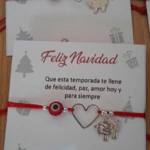 Pulsera de Hilo Rojo con Dije de Borreguito en Plata, Ojo Turco y Corazón en Plata .925