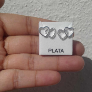 Aretes Doble Corazón en Plata .925