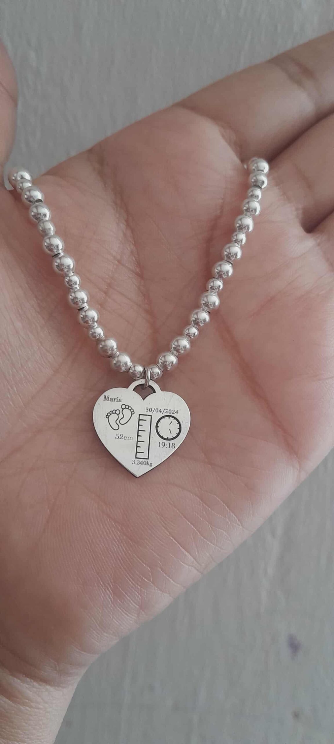 Pulsera de Bolitas y Corazón Personalizado en Plata .950