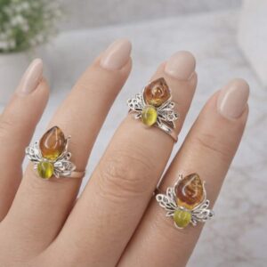 Anillo de Abeja con Piedra Ámbar en Plata .925