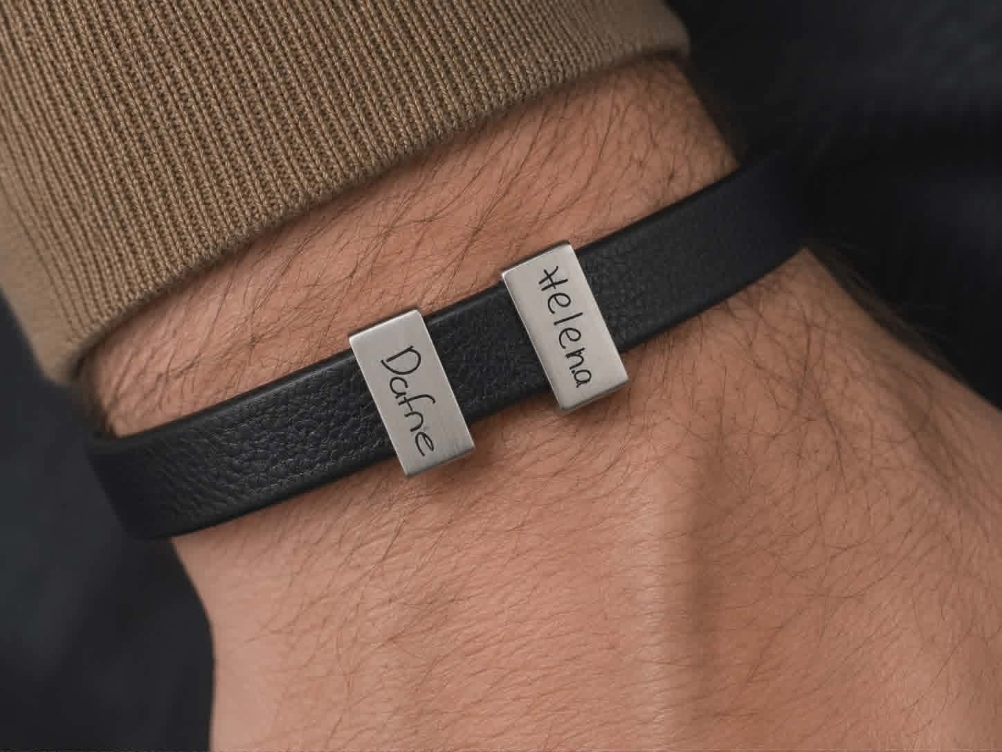 Pulsera con Aros Personalizados en Plata .950 y Piel - Imagen 2